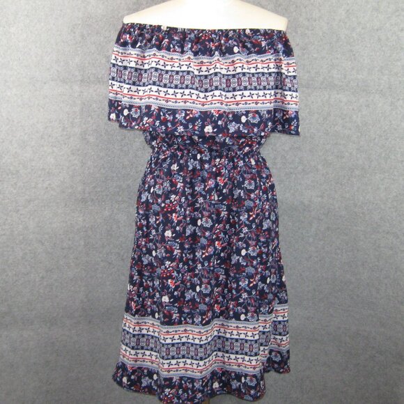 Style & Co Off Shoulder Dress Size M Navy Floral NWT - Picture 2 of 7